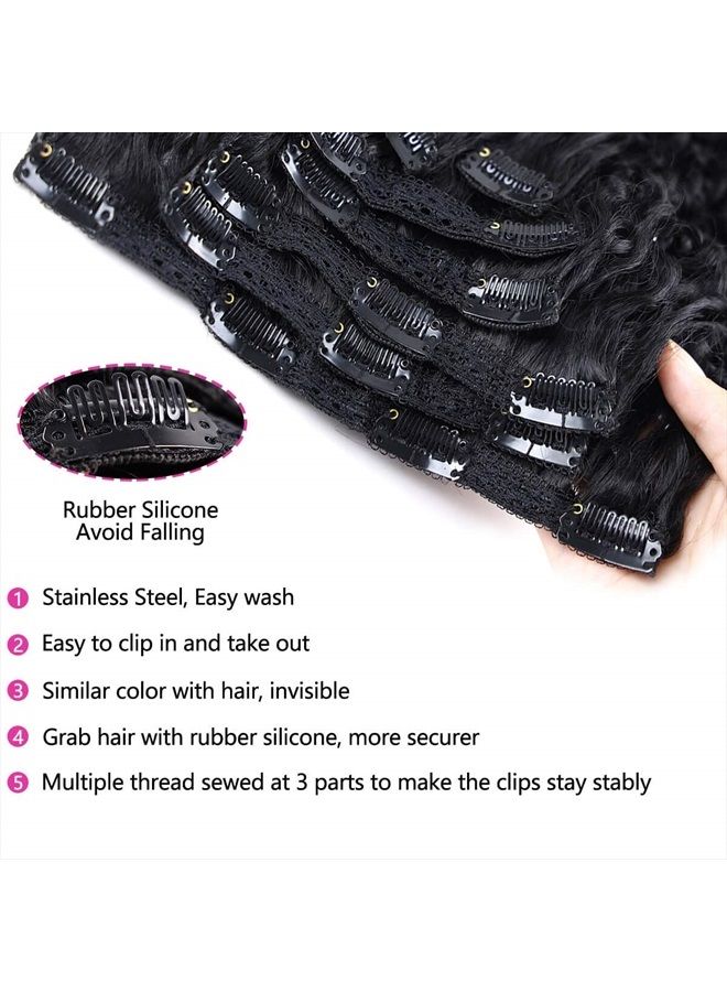 BHF 26 inch Kinky Curly Clip In Hair Extension, Double Weft Full Head Japanese Heat Resistance Fiber 140g Synthetic Hair Extensions For Women 7pieces (#1B) - Image 4