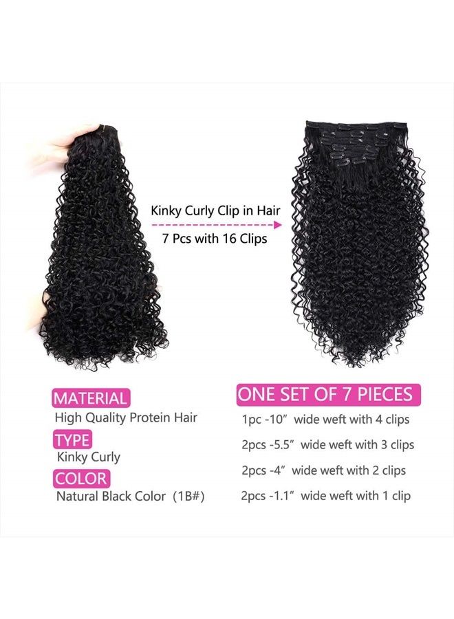 BHF 26 inch Kinky Curly Clip In Hair Extension, Double Weft Full Head Japanese Heat Resistance Fiber 140g Synthetic Hair Extensions For Women 7pieces (#1B) - Image 2
