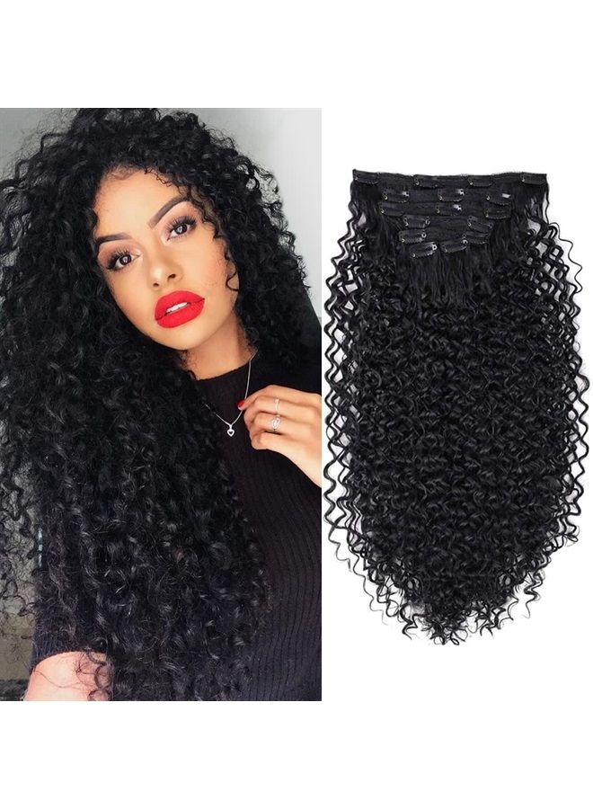 BHF 26 inch Kinky Curly Clip In Hair Extension, Double Weft Full Head Japanese Heat Resistance Fiber 140g Synthetic Hair Extensions For Women 7pieces (#1B) - Image 1