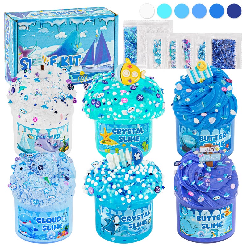 LAWOHO 6 Pack Slimes, Blue Slime Kit, Butter Cloud Slime for Boys Girls Ages 8-12,Toys for Girls and Boys, Slime Party Favors Goodie Bag Stuffers, 4 5 6 7 8 9 10 Year Old Girl Birthday Gift Cute Stuff - Image 1