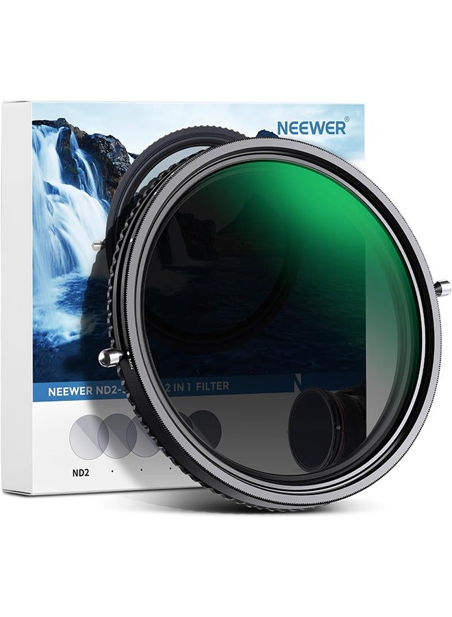 فلتر NEEWER 2 في 1 متغير ND 49 مم ND2–ND32 وفلتر CPL (فلتر الاستقطاب الدائري) بدون تقاطع X/30 طبقة طلاء نانو/زجاج بصري عالي الدقة/إطار من الألومنيوم فائق النحافة/مضاد للماء/مقاوم للخدوش - Image 1