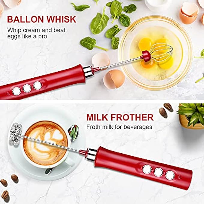 TMSGID Milk Frother Handheld ElectricWhisk Drink Mixer For CoffeeMini Foamer For CappuccinoMatchaHot Chocolate Red - Image 3