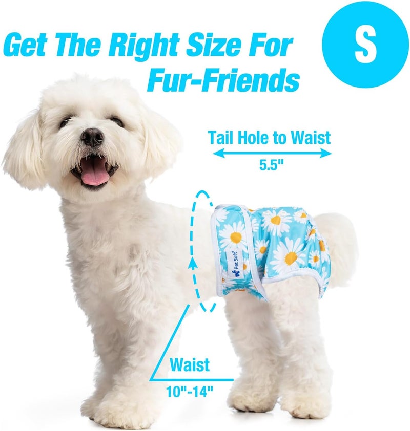 Pet Soft Female Dog Diapers - 3Pack Washable Dog Diapers Female for Girl Dog in Heat - Reusable Dog Period Panties|Puppy Diapers Female (Flower, S) - Image 3