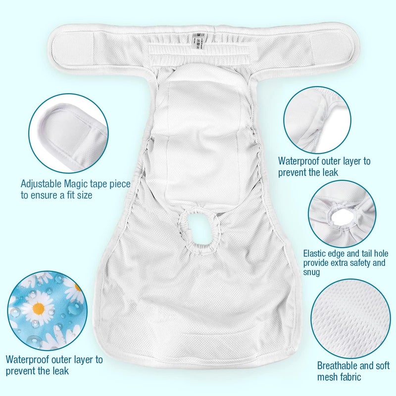 Pet Soft Female Dog Diapers - 3Pack Washable Dog Diapers Female for Girl Dog in Heat - Reusable Dog Period Panties|Puppy Diapers Female (Flower, S) - Image 5
