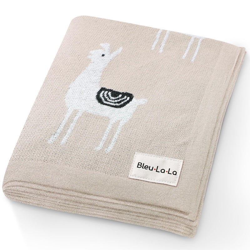 Unisex Cozy Receiving Swaddle Cuddle Stroller Crib Stroller 100 Fine Loomed Cotton Blanket  Quilt Blanket for Newborns Infants Toddler Boys and Girls Llama  Cream