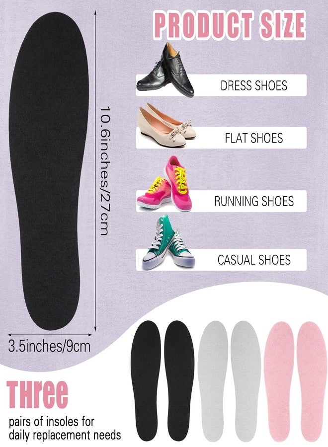 Velmitten 3 Pairs Sockless Shoe Liner No Show Socks Washable Barefoot Shoe Insert Insoles Women Man (Black, Gray, Haze Pink) - Image 3
