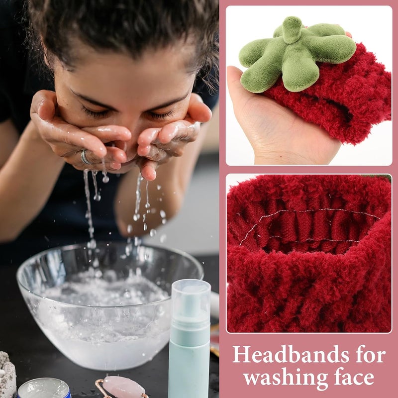 SHOWERORO Strawberry Pattern Spa Headband for Washing Face and Skincare, Wide Soft Makeup Hairband with Cartoon Design for Women and Teens - Image 4