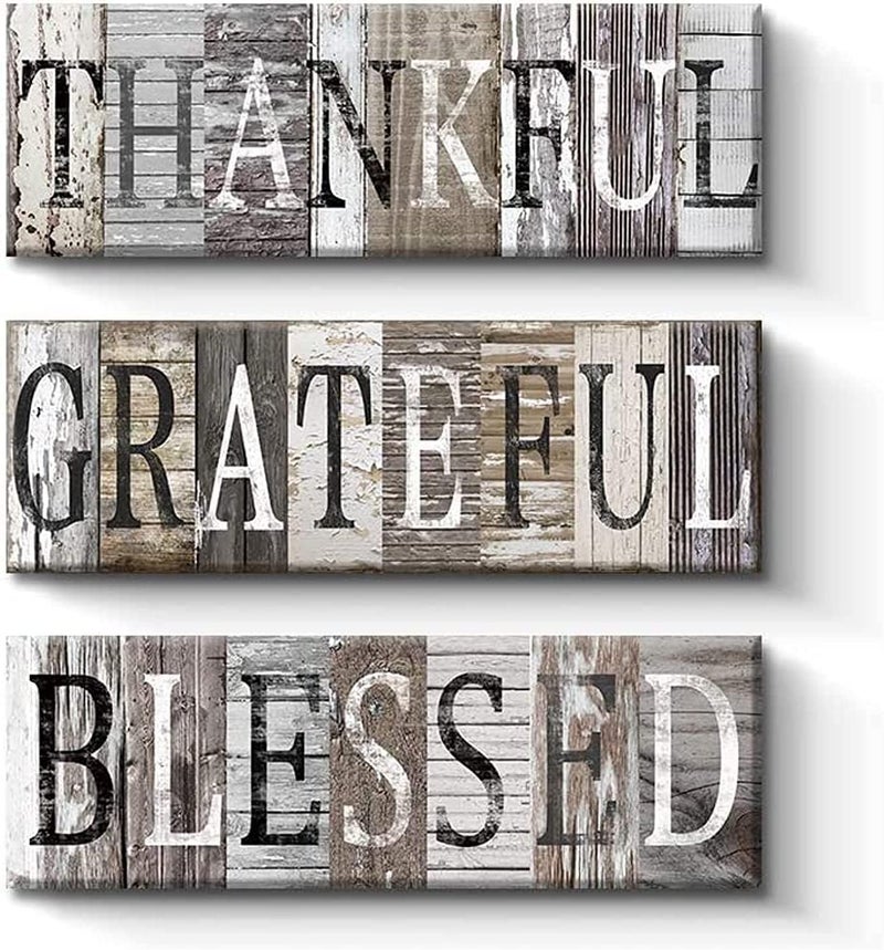 BPA Thankful, Grateful, Blessed Rustic Canvas Prints Set - Image 1