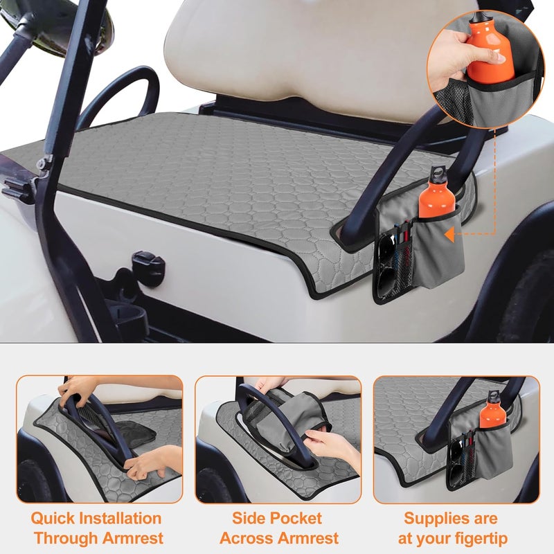 PGmoon Golf Cart Seat Covers with 4 Side Pockets & Non-Slip Bottom for EZGO, Club Car, Yamaha - Grey - Image 3