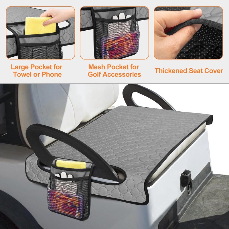 PGmoon Golf Cart Seat Covers with 4 Side Pockets & Non-Slip Bottom for EZGO, Club Car, Yamaha - Grey - Image 4