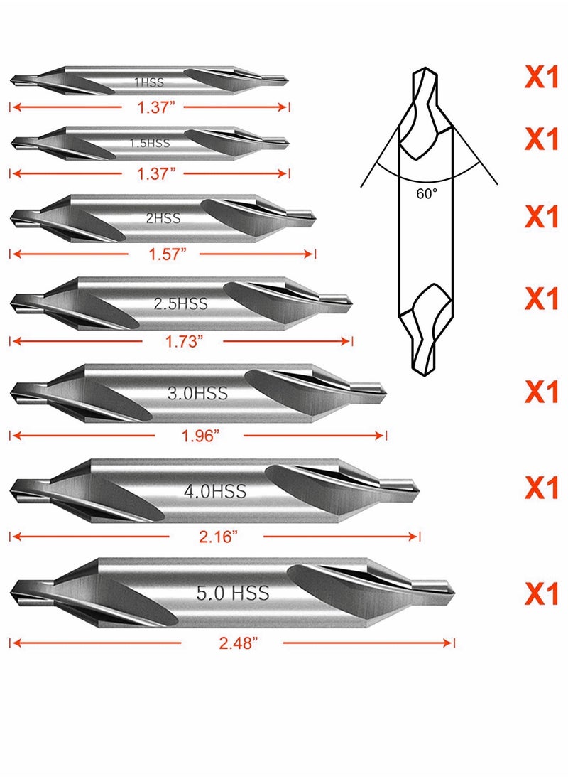 SYOSI - Combined Center Drill Bit Set 7 Pieces HSS 60 Degree Countersink Lathe Mill Tooling 1.0 1.5 2.0 2.5 3.0 4.0 5.0mm for Positioning and Chamfering of Wood Metal Alloys - Image 1