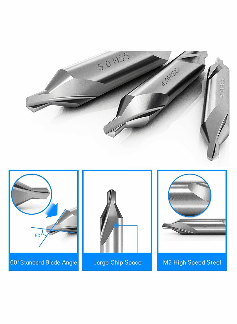 SYOSI - Combined Center Drill Bit Set 7 Pieces HSS 60 Degree Countersink Lathe Mill Tooling 1.0 1.5 2.0 2.5 3.0 4.0 5.0mm for Positioning and Chamfering of Wood Metal Alloys - Image 1