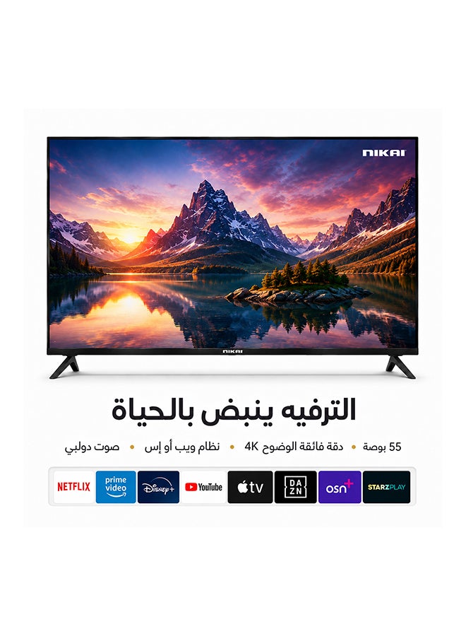 نيكاي سلسلة تلفزيونات بلاتينية ذكية بتقنية UHD LED WebOS مقاس 55 بوصة، 60 هرتز، جهاز تحكم عن بعد سحري، تصميم شاشة سينمائية بدقة 4K Ultra HDR، صوت دولبي، تحكم صوتي ذكي، تطبيقاتYouTube، Netflix، Shahid ، ضمان لمدة سنتين - NIK55MEU4STN/ NIK55MEU4ST أسود - Image 1