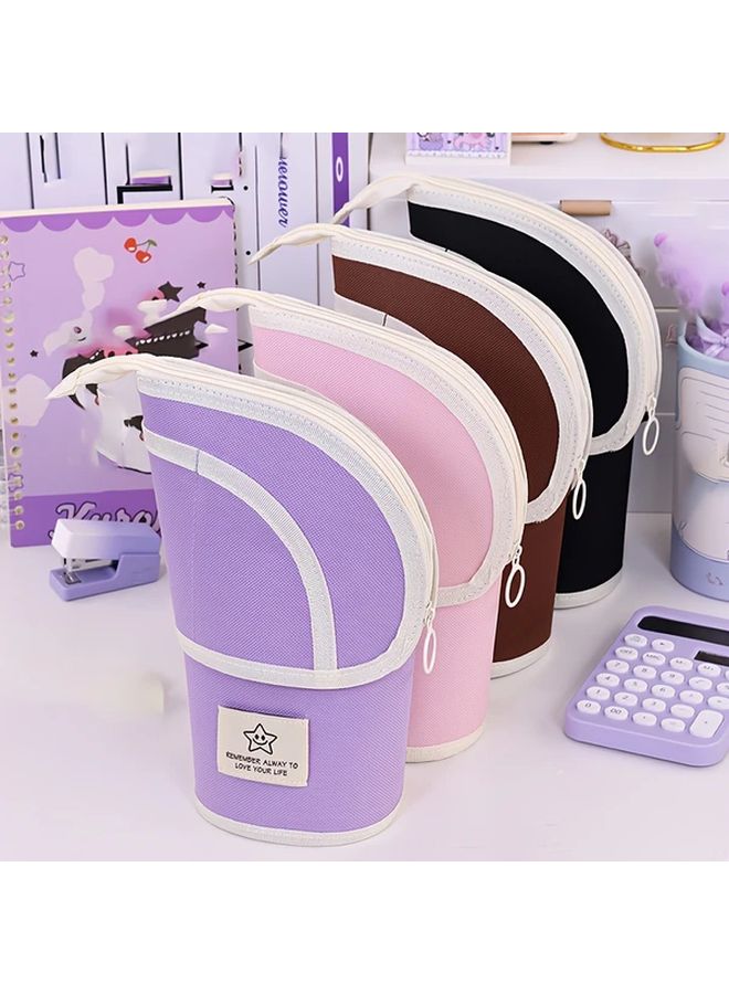 Black Retractable Pencil Case Large Capacity Oxford Cloth Organizer For School Office - Image 1