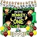 Balterever Monkey 1st Birthday Party Decorations for Boys With Our Little Monkey is Turning One Backdrop Monkey Bday High Chair Banner Photo Banner Cake Toppers for Jungle Monkey Birthday Supplies - Image 2