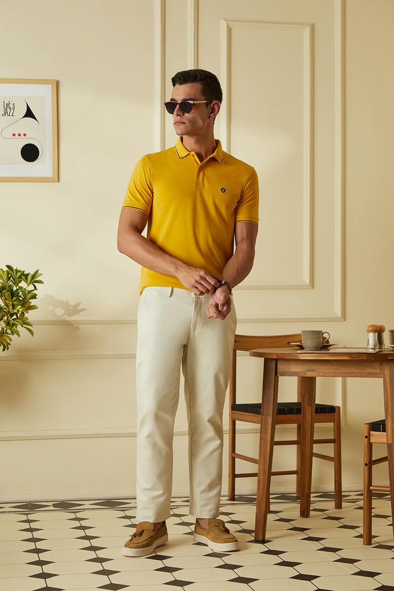Van Heusen Cotton Men's Regular Fit Polo T-Shirt (VSKPWRGF249623_Yellow Medium) - Image 2