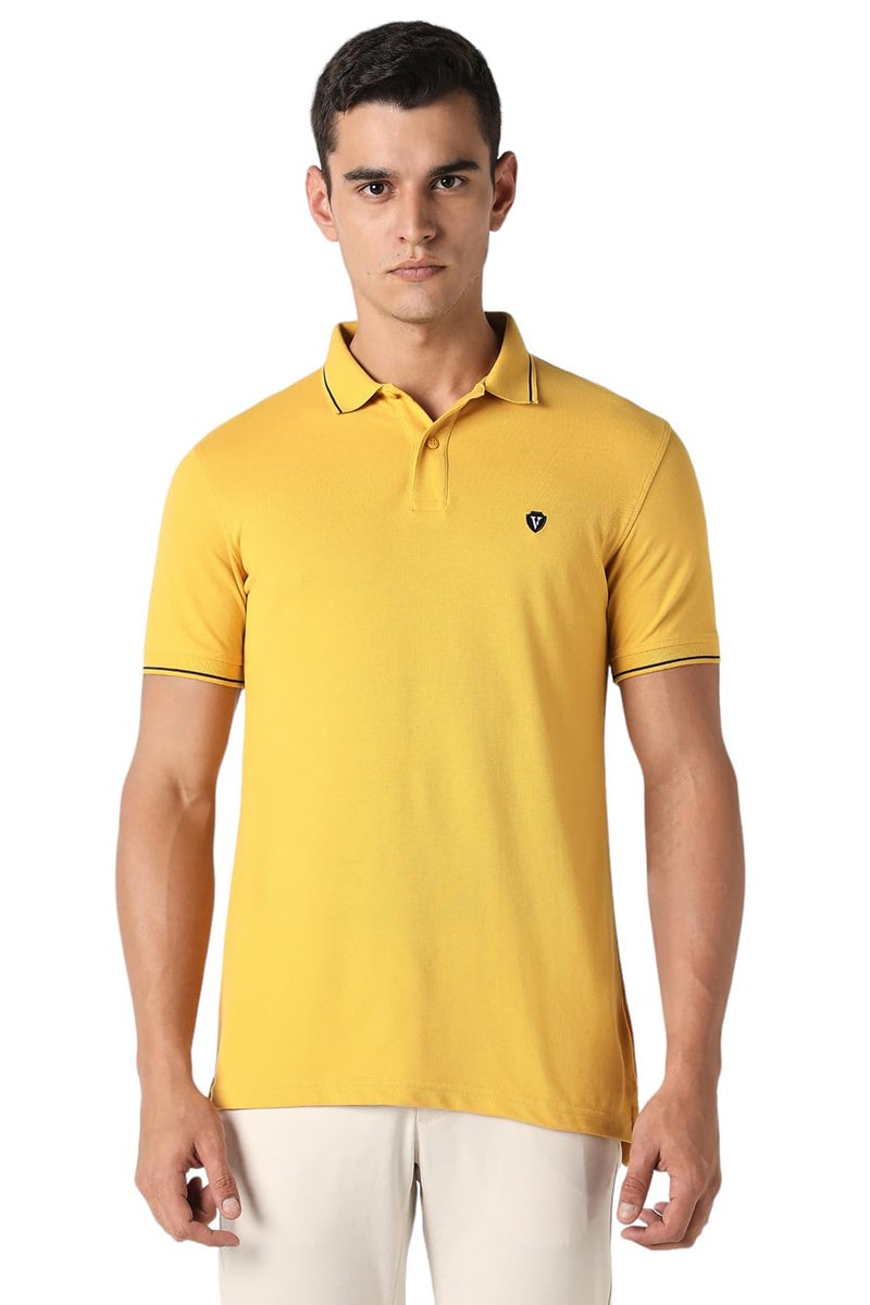 Van Heusen Cotton Men's Regular Fit Polo T-Shirt (VSKPWRGF249623_Yellow Medium) - Image 1