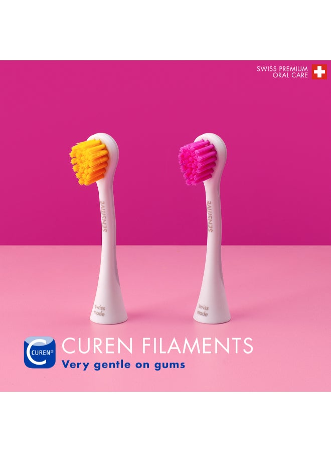CURAPROX Hydrosonic Sensitive Brush Heads, Duo-Pack – New Ultra-Gentle Replacement Heads for Sonic Toothbrush, Yellow/Pink - Image 4