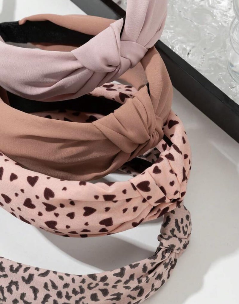Huachi Knotted Fashion Hairbands for Women - Non-Slip Wide Hair Hoops, Cute Top Knot Headbands for Girls (Pink Heart Leopard Print) - Image 5