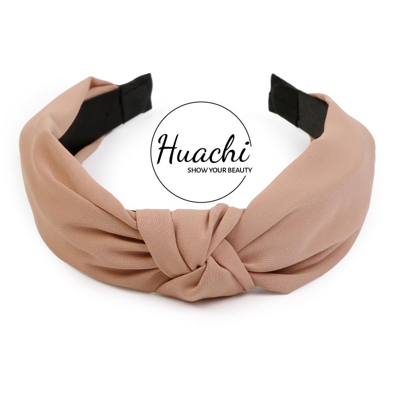 Huachi Knotted Fashion Hairbands for Women - Non-Slip Wide Hair Hoops, Cute Top Knot Headbands for Girls (Pink Heart Leopard Print) - Image 2