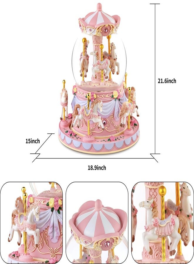 Mr.Winder Carousel Snow Globe Birthday Gift for Girls Daughter, Carousel Music Box Plays You are My Sunshine, Upgraded Merry Go Round Carousel Horse Gifts for Mom Friend Sister Women - Image 3