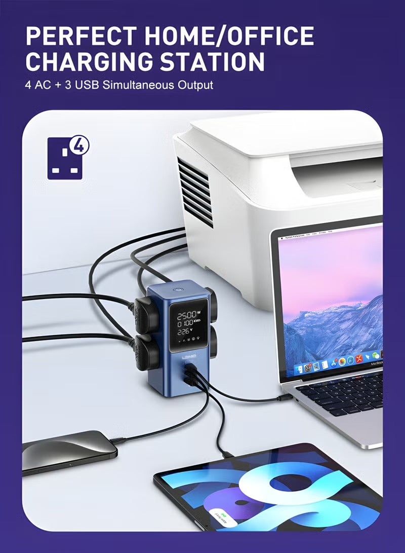 LDNIO SC2 Tower Power Strip with 4 AC Outlets, 3 USB Ports, 45W USB-C Fast Charging & LED Digital Display, 2500W Output - Image 3