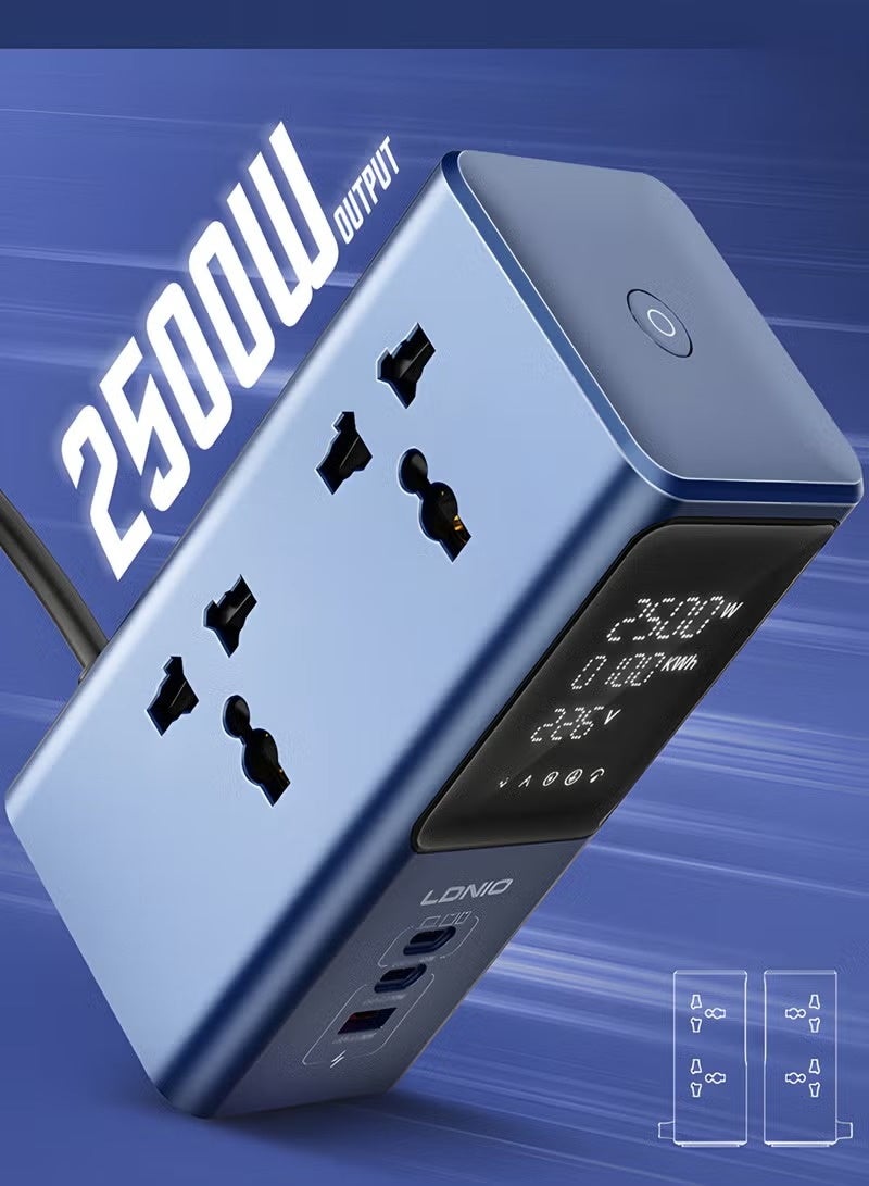 LDNIO SC2 Tower Power Strip with 4 AC Outlets, 3 USB Ports, 45W USB-C Fast Charging & LED Digital Display, 2500W Output - Image 5