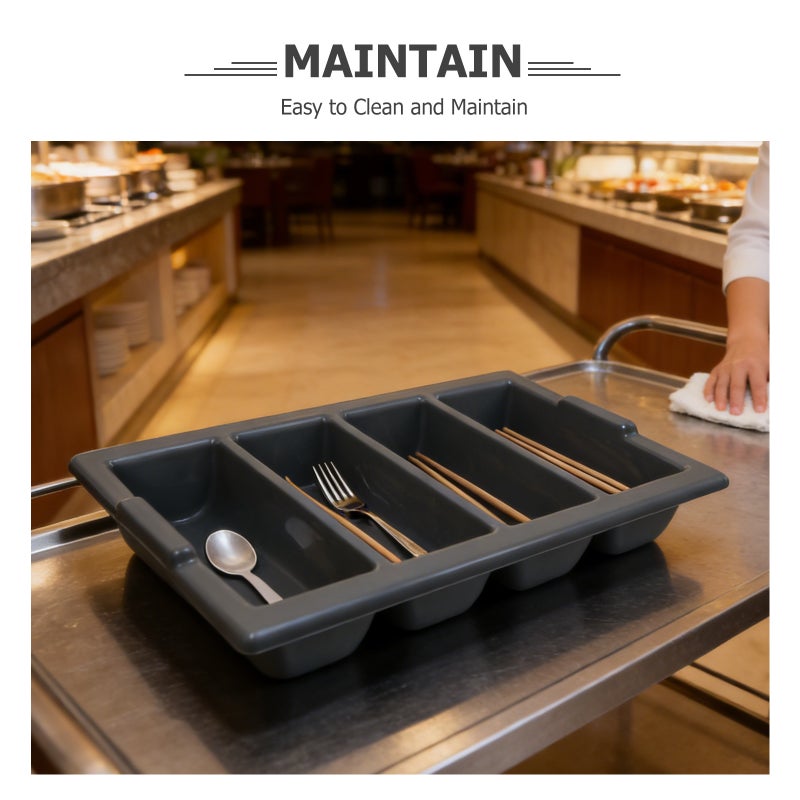 Kitchen Utensil Holder Divider For Spoons Forks - Countertop 4-Grid Cutlery Tray - Space-Saving Silverware Organizer For Buffet Restaurant Kitchen - Image 5