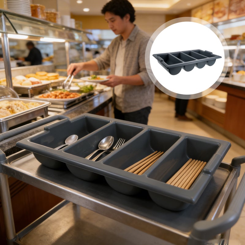 Kitchen Utensil Holder Divider For Spoons Forks - Countertop 4-Grid Cutlery Tray - Space-Saving Silverware Organizer For Buffet Restaurant Kitchen - Image 1