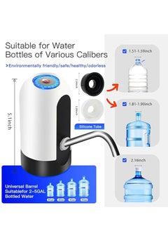 SUPREMIUM Electric Water Bottle Pump - USB Automatic Dispenser for 2-5 Gallon Bottles, BPA-Free, Portable, 30-Day Battery Life, Ideal for Home, Office, Travel, Camping - White  - Image 2