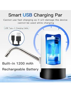 SUPREMIUM Electric Water Bottle Pump - USB Automatic Dispenser for 2-5 Gallon Bottles, BPA-Free, Portable, 30-Day Battery Life, Ideal for Home, Office, Travel, Camping - White  - Image 4