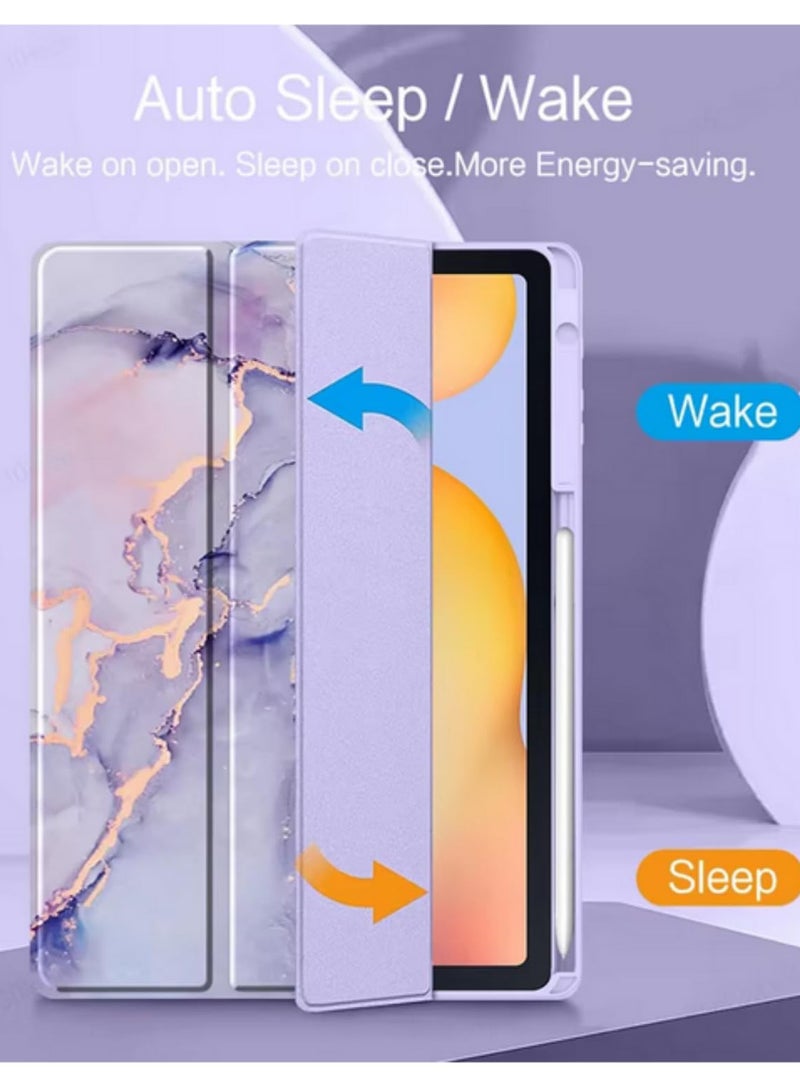 Funda For Samsung Galaxy Tab S6 Lite 2020 2022 10.4 Inch P610 P615 Case With Pencil Holder Tri Fold Stand Cover Shell Shockproof Protective- Marble Purple - Image 3