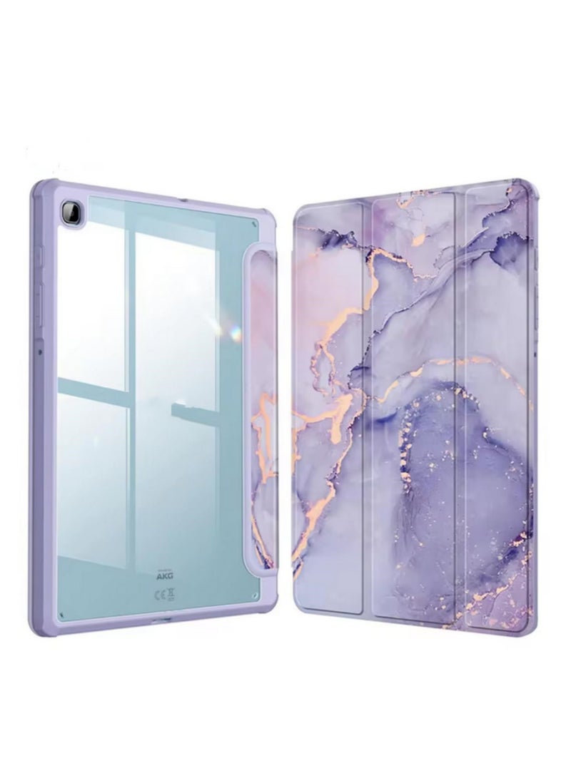 Funda For Samsung Galaxy Tab S6 Lite 2020 2022 10.4 Inch P610 P615 Case With Pencil Holder Tri Fold Stand Cover Shell Shockproof Protective- Marble Purple - Image 1