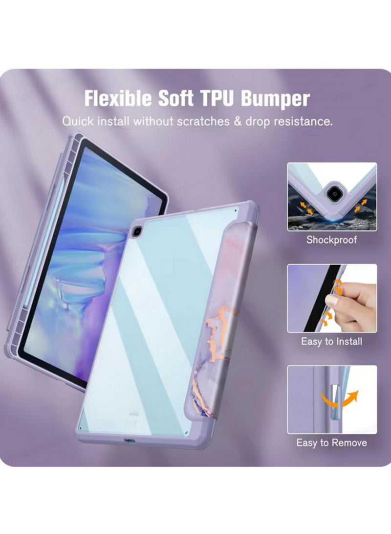 Funda For Samsung Galaxy Tab S6 Lite 2020 2022 10.4 Inch P610 P615 Case With Pencil Holder Tri Fold Stand Cover Shell Shockproof Protective- Marble Purple - Image 2