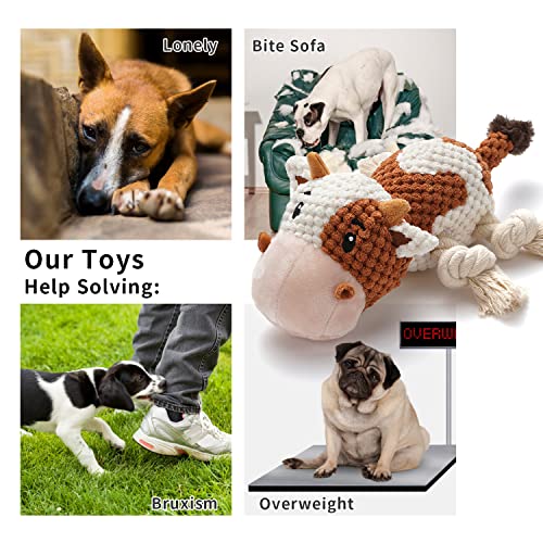Sedioso Dog Toys, Dog Plush Toy for Large Breed, Cute Squeaky Dog Toys with Crinkle Paper, Dog Chew Toys for Puppy, Small, Middle, Big Dogs (Cow) - Image 3