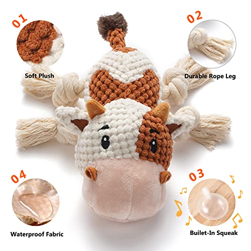 Sedioso Dog Toys, Dog Plush Toy for Large Breed, Cute Squeaky Dog Toys with Crinkle Paper, Dog Chew Toys for Puppy, Small, Middle, Big Dogs (Cow) - Image 2