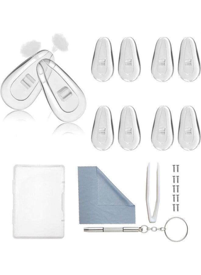 Eyeglasses Nose Pads, 5 Pairs Soft Silicone Air Chamber Glasses Nose Pads Replacement Repairing Kit, Screw-in Nose Pads with 3 in 1 Mini Screwdriver, Nose Pads and Cleaning Cloth for Eye Glasses - Image 1