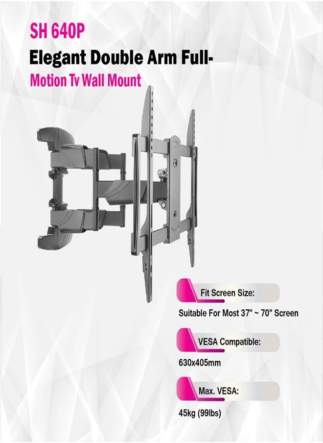 Skill Tech SH 640P Swivel TV Wall Mount Bracket for 37"-75" LED LCD Screens, VESA 600x400, Extendable Arm 49–482mm, 45kg Load Capacity – Black  - Image 3