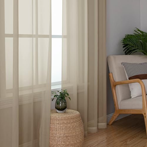 Simplebrand Taupe Sheer Curtains 63 Inch Length 2 Panels, Rod Pocket Solid Color Kakhi Taupe Brown Window Sheer Curtain Panels, Elegant Curtains & Drapes for Living Room, Bedroom (42" W x 63" L) - Image 5
