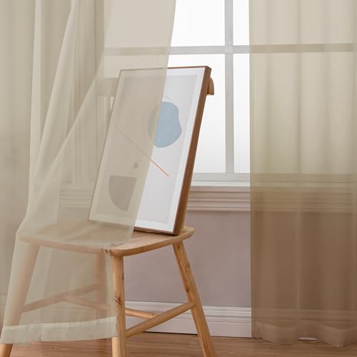 Simplebrand Taupe Sheer Curtains 63 Inch Length 2 Panels, Rod Pocket Solid Color Kakhi Taupe Brown Window Sheer Curtain Panels, Elegant Curtains & Drapes for Living Room, Bedroom (42" W x 63" L) - Image 4