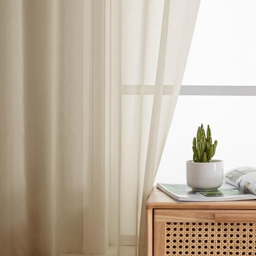 Simplebrand Taupe Sheer Curtains 63 Inch Length 2 Panels, Rod Pocket Solid Color Kakhi Taupe Brown Window Sheer Curtain Panels, Elegant Curtains & Drapes for Living Room, Bedroom (42" W x 63" L) - Image 3