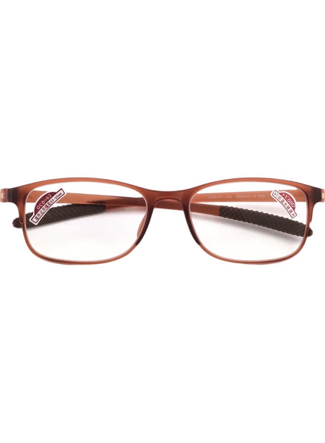 Sunset Red Reading Glasses For Men And Women, Anti-Blue Light, Fashionable Large Frame, Lightweight Presbyopic Glasses E9004, Brown, 150 Degrees - Image 1