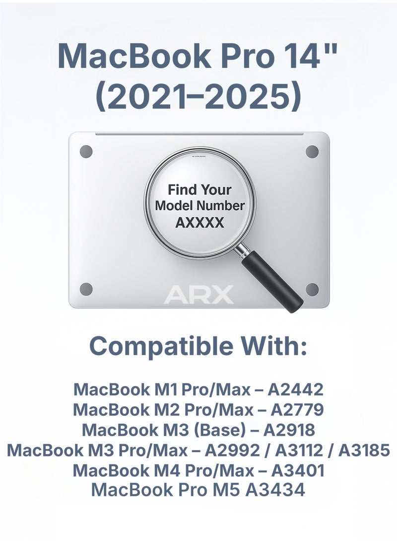 ARX MacBook Pro 14-Inch Case (2021–2025) – Compatible with M1/M2/M3/M4/M5 Pro & Max – A2442, A2779, A2918, A2992, A3112, A3185, A3401, A3434 – Crystal Clear Hard Shell Cover, Smooth Shiny, Snap-On Protection - Image 2