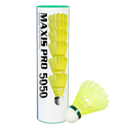 STRAUSS Maxis Pro Nylon Shuttlecock (Pack Of 6) | Stable Flight, Fast Recovery & Near Feather Shuttle Performance | Medium Speed, Durable & Less Frequent Replacement, Yellow - Image 1