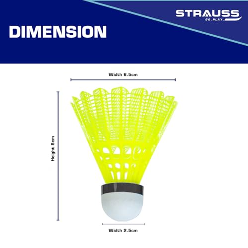 STRAUSS Maxis Pro Nylon Shuttlecock (Pack Of 6) | Stable Flight, Fast Recovery & Near Feather Shuttle Performance | Medium Speed, Durable & Less Frequent Replacement, Yellow - Image 2