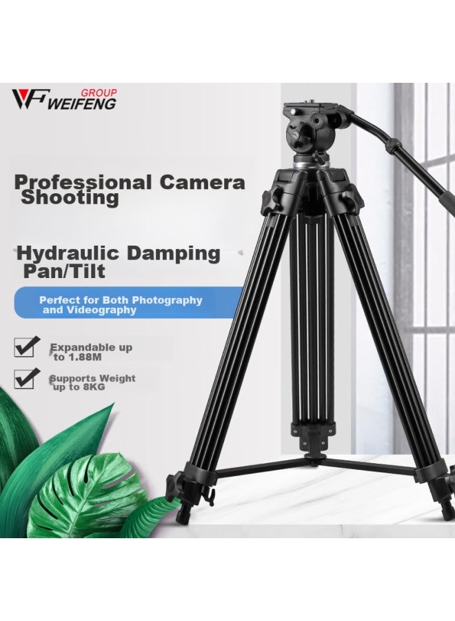 Weifeng Wf-717 Aluminum Alloy Professional Camera Dv Tripod 1.89 Meters, Hydraulic Damping Head, For Photography, Weddings, , Outdoor, Projector Floor Stand - Image 1