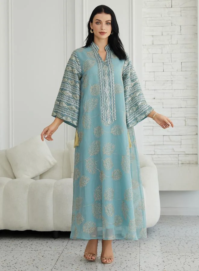 تايك تو جلابية نسيج بارز مزينة بأكمام ذات شرابات