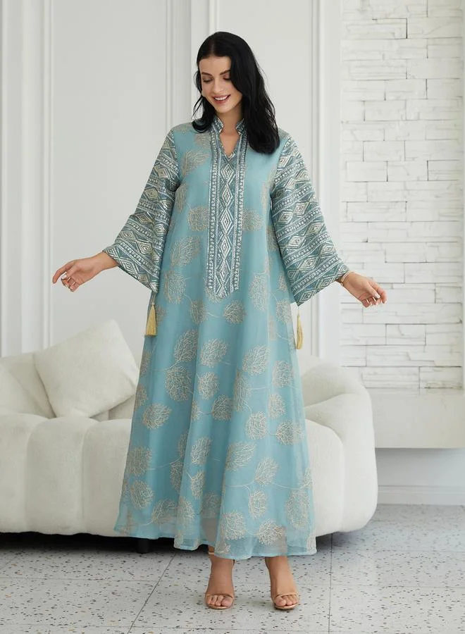 Take Two  Women Textured Embellished Tasselled Sleeve Jalabiya for Women | Best Price UAE