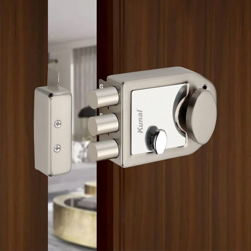 Kunal TriBolt 2Turn Main Door Lock | Interlock | Dead Lock | 3 Brass Ultra Keys SS Finish Iron Material (Pack of-1) - Image 2