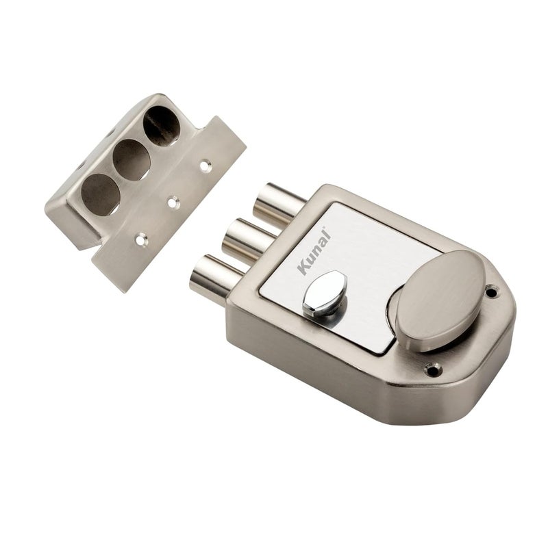 Kunal TriBolt 2Turn Main Door Lock | Interlock | Dead Lock | 3 Brass Ultra Keys SS Finish Iron Material (Pack of-1) - Image 5